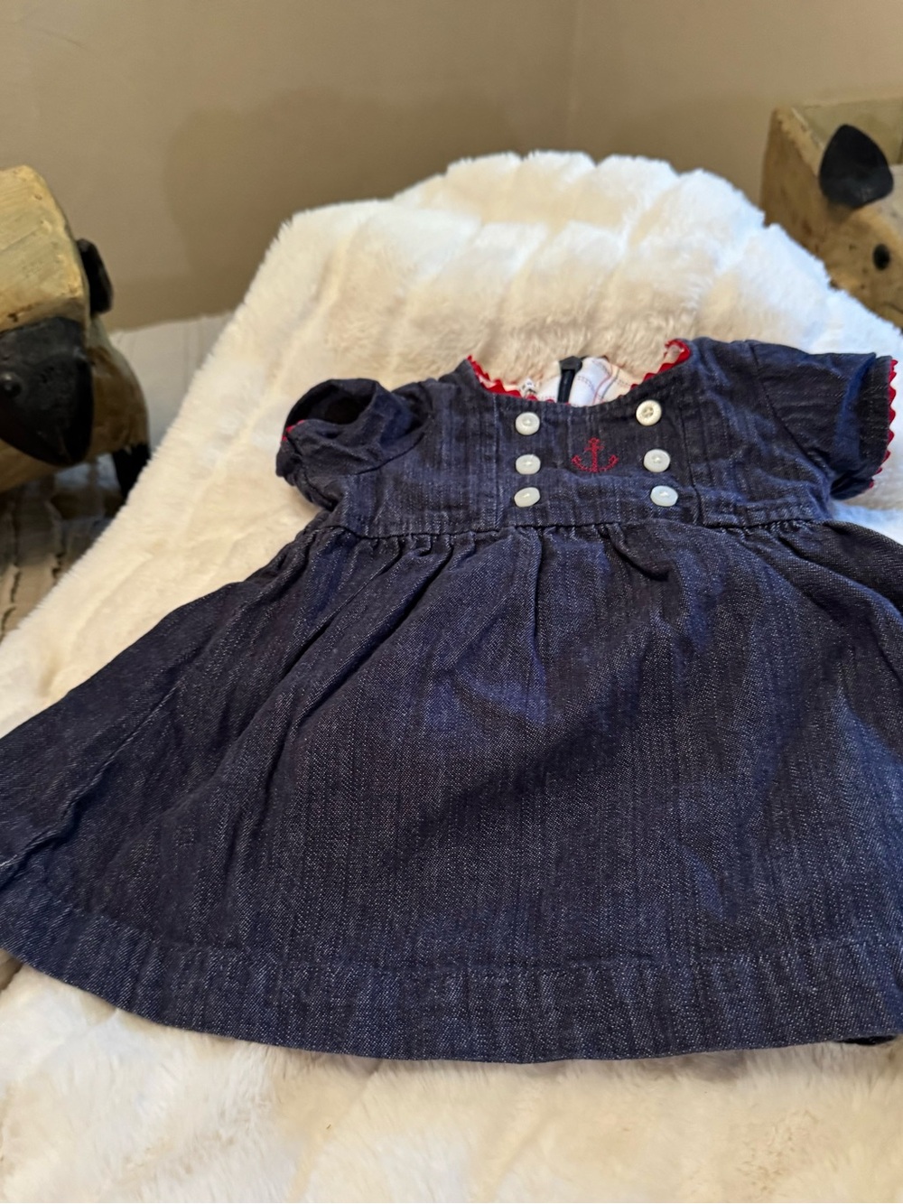 Tommy Hilfiger Denim Baby Dress, Size 0-3 months, with Anchor Embroidery